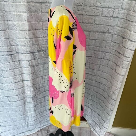 Feifeiyu women L v-cut lemon print fully lined shift dress 3/4 flutter sleeve - Picture 6 of 11